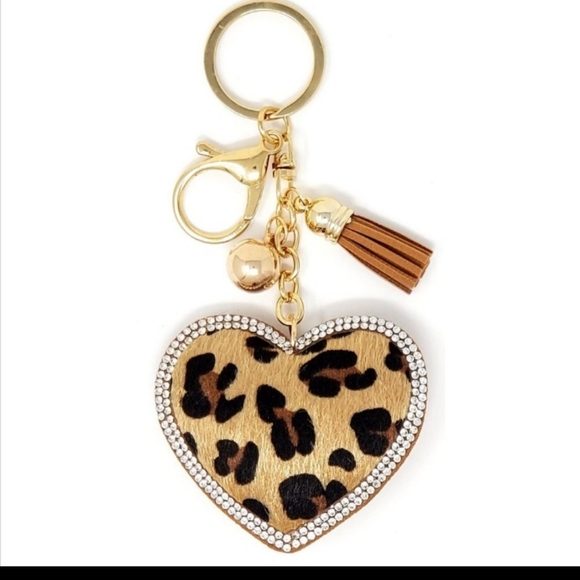 Leopard Puffy Heart Purse/Key Charm - Picture 2 of 3